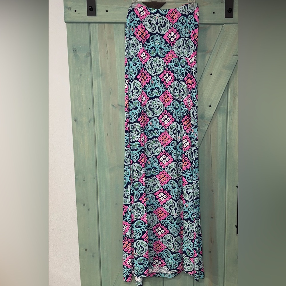 Lilly Pulitzer Teal and Pink Patterned Maxi Dress